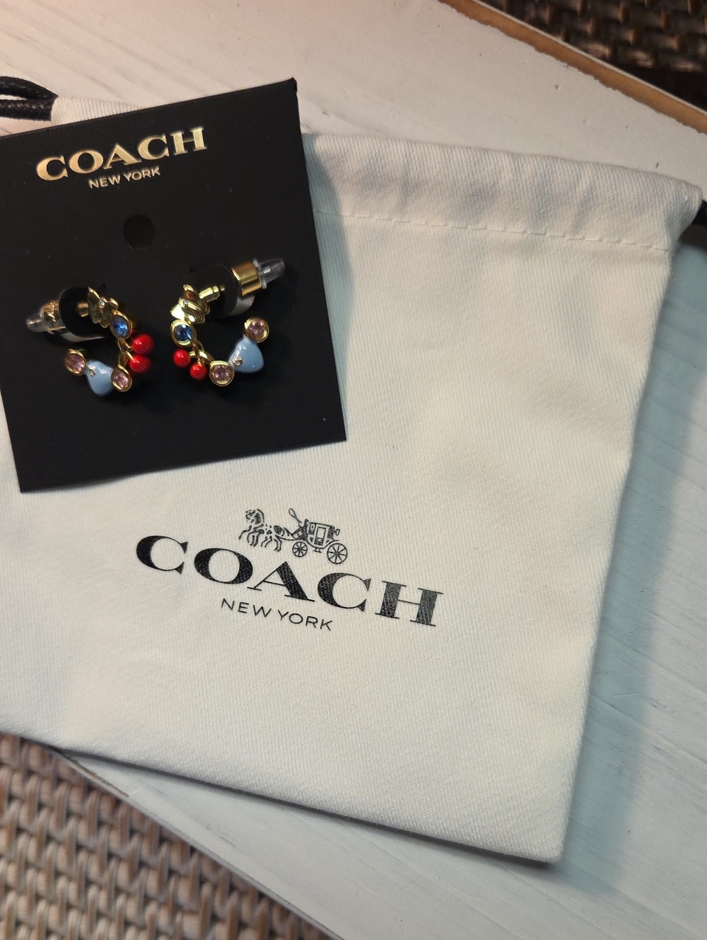 Coach Gold-Tone Hoop Earrings with Butterfly& Cherry Hearts  With Dusty And Box